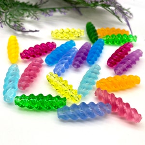 High Quality Spiral Pasta Beads ( 50 Pcs ) , German Acrylic Beads , 25mm Bugle Beads , Large Plastic Beads