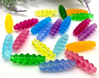 High Quality Spiral Pasta Beads ( 50 Pcs ) , German Acrylic Beads , 25mm Bugle Beads , Large Plastic Beads