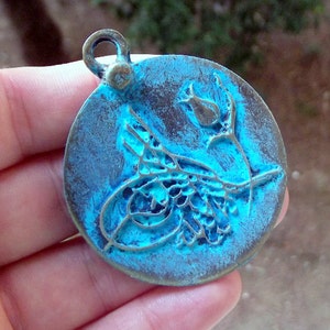 1 pièce pendentif ottoman sultans de charme patiné vert de gris, 55 mm, pendentif bohème