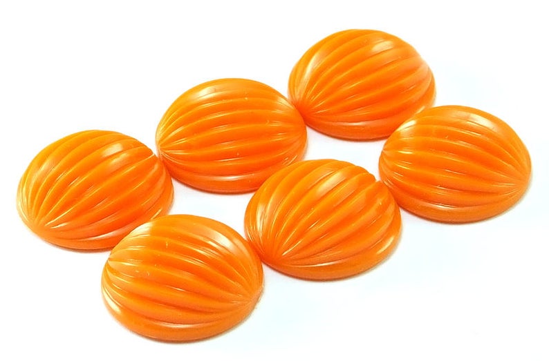 Orange Circle Carved Vintage German Cabochon , Plastic Cabs , 24 mm 8 psc image 2