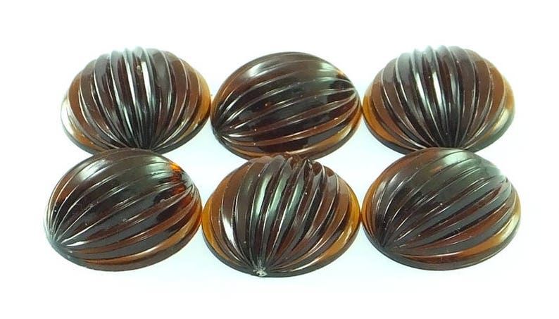 24 mm 8 psc Transparent Dark Brown Circle Carved Vintage German Cabochon Plastic Cabs