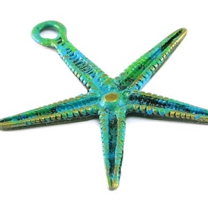 Patina Starfish Pendant  , green  on copper Patina Charm, Sea Star, Ocean, Beach Jewelry, Sea Life , 45 mm