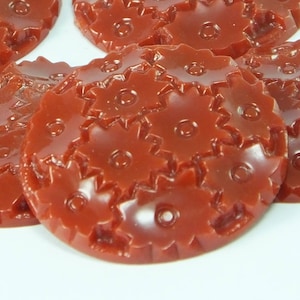 Flower Pattern Carved Vintage German Cabochon , Red Plastic Cabs , 31 mm ( 10 psc )