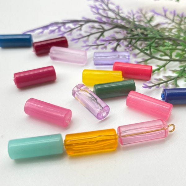 Vintage Bugle Beads (25 pcs) , 16mm Tube German Plastic Beads , Cylinder Bead ,  High Quality Acrylic Beads