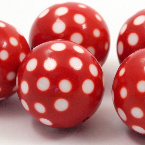 4 pcs Vintage Polka Dot Round Beads , 20mm , Vintage German Beads , Lucite Dotty  Beads - bk461