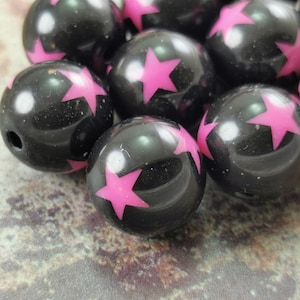 15mm black - pink star acyrlic round beads , jewelry supplies, findings (25)