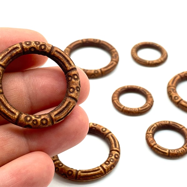 Wooden Hoop , Connector Ring Beads , Carved Wood Spacer Beads , Earring Supplies