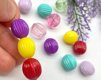 Fluted Oval Beads  (20 Pcs ) , 14mm Vintage German Beads , High Quality Striped Acrylic Beads , Craft Supplies