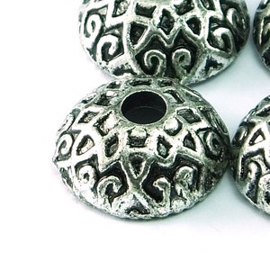 15mm Cambered Bead Caps , Silver Toned Plastic Bead Caps  , Metalized Beads