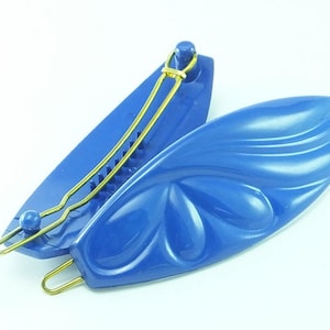 Vintage Blue Barrettes , Clips , German Plastic Clasp , 80x 29 mm 1 psc - B2