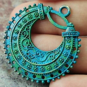 2 pièces Pendentif en métal patiné sans nickel, Apprêts 38 mm, Collier pendentif boucle d&#39;oreille, Design unique