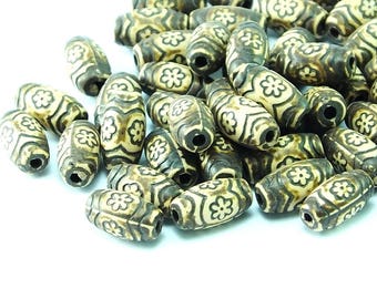Antique Flower Carved Tube Acrylic Plastic Beads Brown Findings 10mm Lucite Beads Jewellry Supplies Making Jewelry
