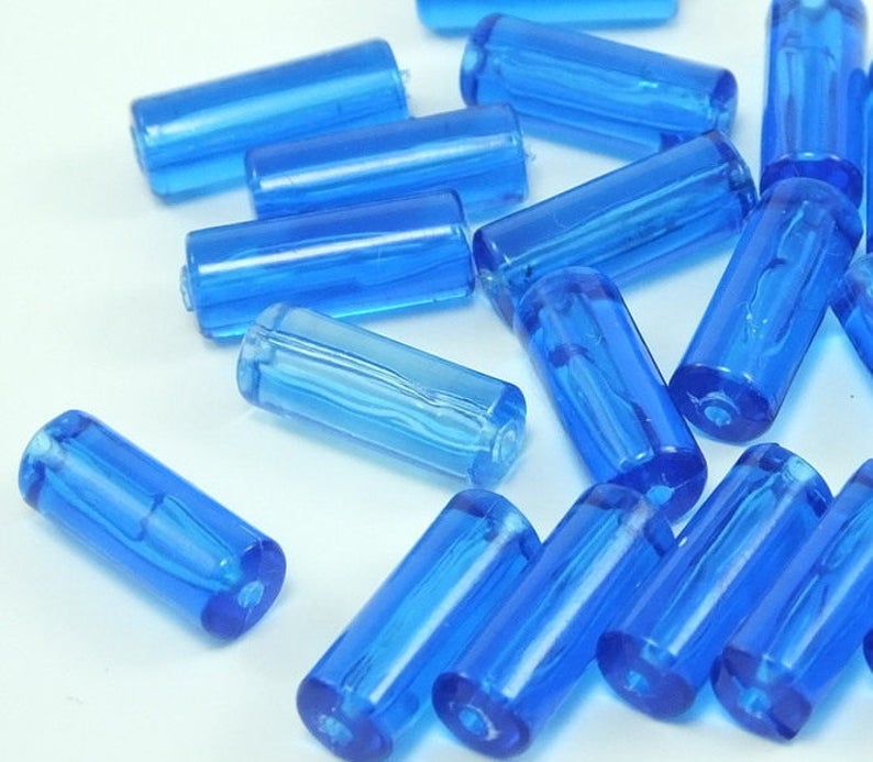 50 Pcs Blue Tube Beads Vintage German Plastic Beads Tube Etsy