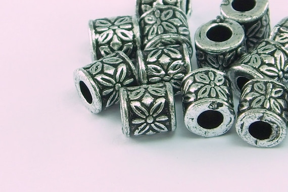 Connector Tube Beads Silver Toned Acrylic 8mm Metalized Beads Tube  Plastic Pendants