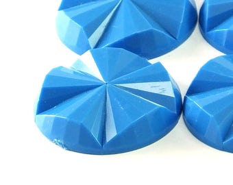 Blue Carved Vintage German Cabochon , Plastic Cabs , 28mm ( 8 psc )