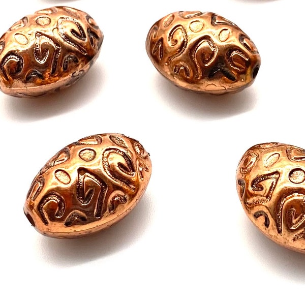 Vintage Carved Oval Beads (20 pcs ) , 20mm Cooper Tone German Lucite Beads  , Finding , Beads for Jewelry Making