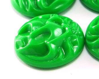 Green Carved Vintage German Cabochon , Plastic Cabs , 25 mm ( 8 psc )