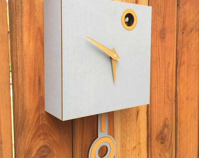 Cuckoo Clock Wall Mount With Cuckoo Bird Washed Grey With Etsy
