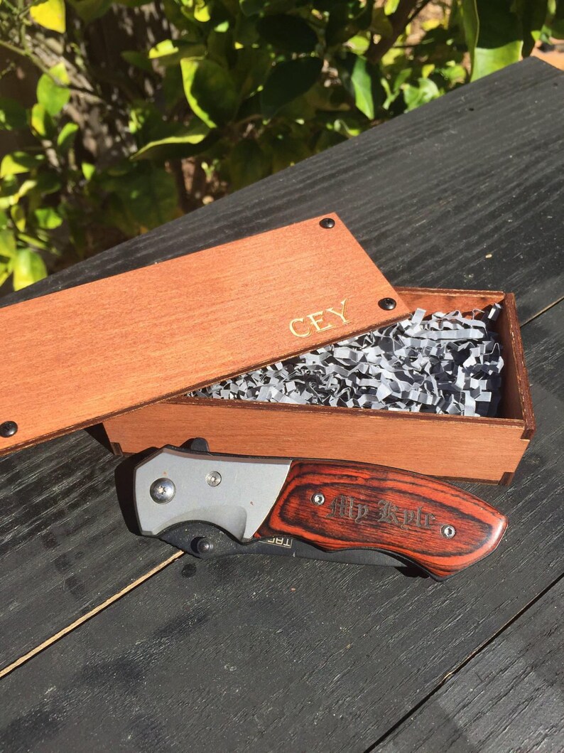 Engraved Tactical Folding Pocket Knife in Wooden Gift Box Etsy