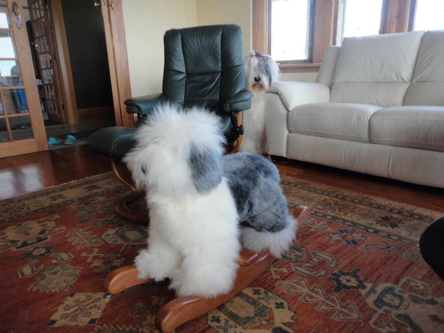 Old English Sheepdog Made With Timber and Genuine Sheepskin. 