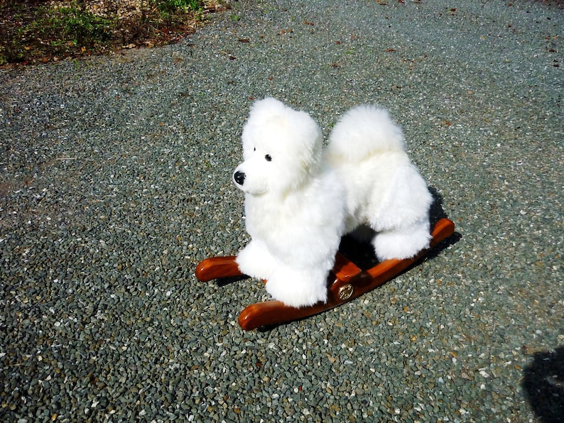 Samoyed puppy rocking toy. Fluffy sheepskin Samoyed puppy. Husky puppy. Eskimo Dog. .Spitz Puppy image 1