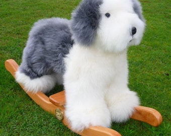 Old English Sheepdog. Genuine Sheepskin rocker. Fluffy Sheepdog. Nursery