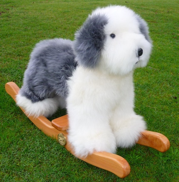 Old English Sheepdog Made With Timber and Genuine Sheepskin. 