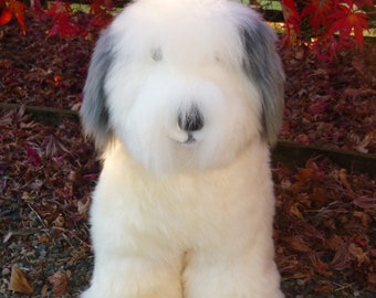 Old English Sheepdog Made With Timber and Genuine Sheepskin. 