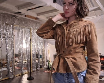 Vintage Leather Suede Fringe Jacket Small