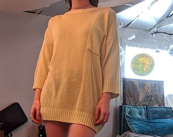 Vintage Casual Comfortable Yellow Sweater with Pocket