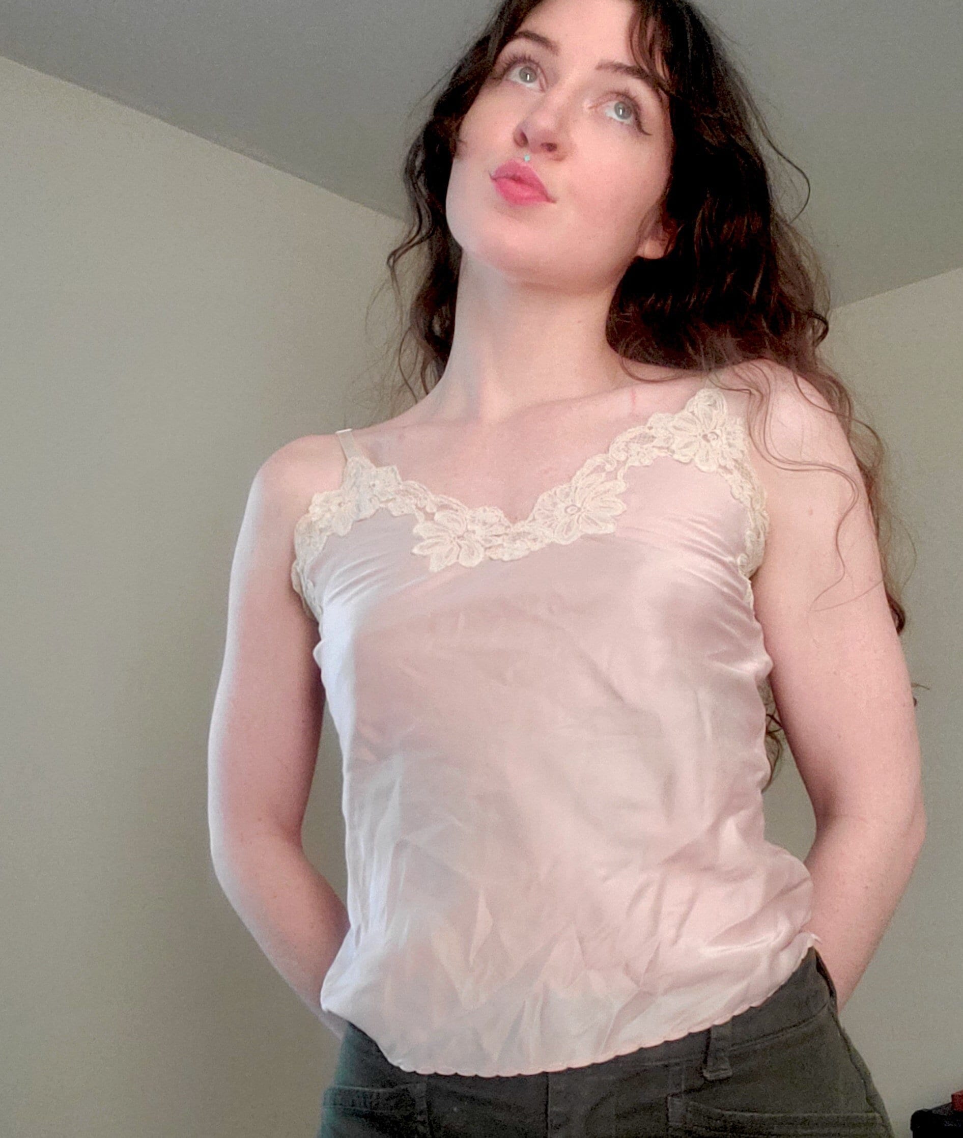 トップス nude vintage Camisole Vintage Nude-pink Lace Slip Camisole - Small - Etsy