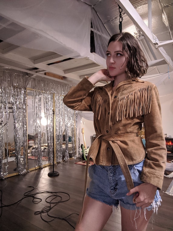 Vintage Leather Suede Fringe Jacket Small