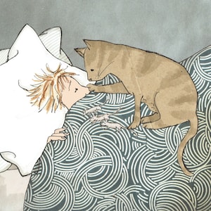 CADEAUX DE RÉVEIL. comme nous préférerions tous être réveillés !!  Une carte imprimée amusante pour les fans de chats, à partir d'un collage original