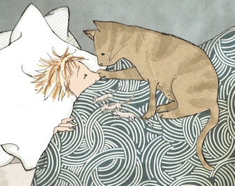 REGALI PER IL RISVEGLIO. Proprio come tutti vorremmo essere svegliati!! Un divertente biglietto stampato per gli amanti dei gatti, da collage original