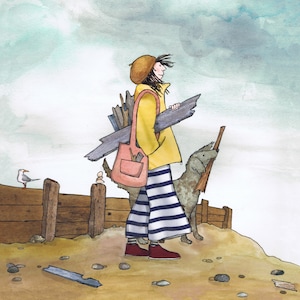 BOIS DÉRIVÉ, promenade soufflante sur la plage pour ramasser du bois flotté, temps passé à méditer. Une carte imprimée à partir d'oeuvres d'art originales de collage