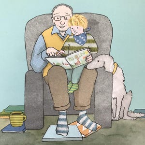 EEN BOEK DELEN ..wat is er leuker dan een favoriet boek te delen met iemand (en een hond) van wie je houdt? Gedrukte kaart naar een origineel collage