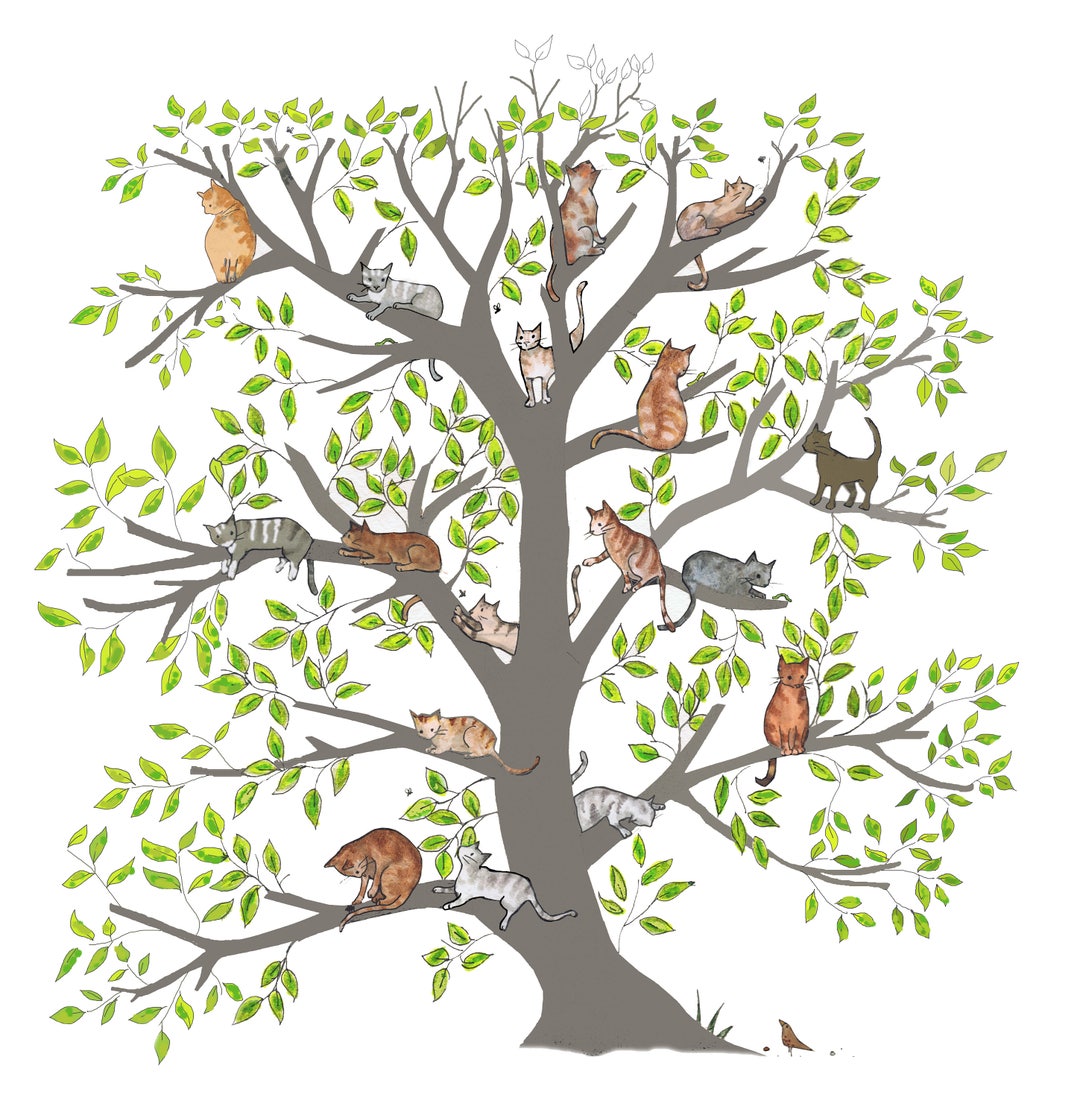 TREE CATS . A Leafy Green Tree Filled With Lots of Different Etsy