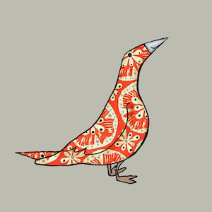 OISEAUX ORANGE. Oiseau à motifs orange sympathique mais attentionné sur un fond gris doux. Carte imprimée à partir d'un collage original.