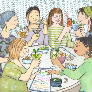 HEURE DU COCKTAIL . Hourra ! des moments amusants avec vos amis et des boissons colorées pour célébrer.  Carte imprimée à partir d'un collage original.
