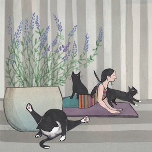 YOGA POUR CHATS. Parce qu'ils DOIVENT toujours participer !    Une carte imprimée amusante pour les fans de chats, à partir d'un collage original