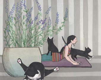 YOGA PER GATTI. Perché DEVONO SEMPRE partecipare! Una divertente cartolina stampata per gli amanti dei gatti, da collage originale