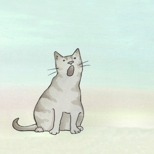 YOWL .. Un chat très affamé qui veut votre attention ! Disponible en deux couleurs : un chat roux ou un chat gris. Carte imprimée à partir d'un collage original