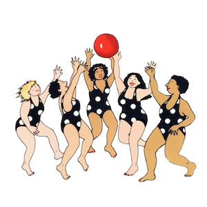 Beach Ball Babes een vrolijke grappige kaart om te vieren dat je een leuke tijd hebt met je vrienden. Een geweldige gedrukte kaart van collage original