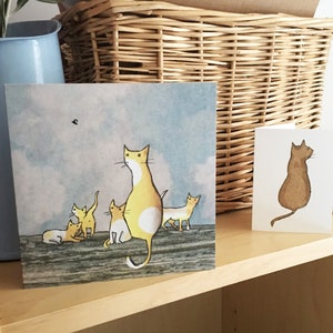 The Fly. A lazy afternoon where a yellow cat and her kittens watch a fly . Printed card from collage original. image 3