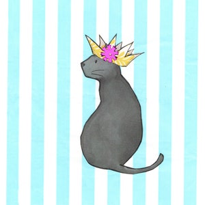 Feestmuts kat 1 . Hier is een kat die wacht op een feestje, nou ja misschien... Een leuke bedrukte kaart voor kattenfans van een origineel collage