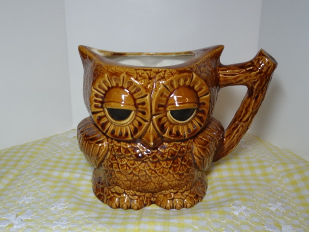 Handmade Pottery Owl Pitcherfree Delivery Etsy