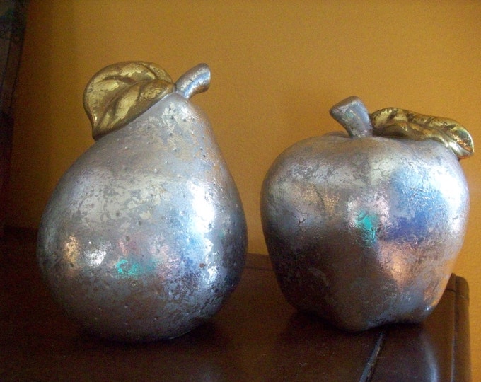 Silver and Gold Ceramic Apple and Pear Set Etsy