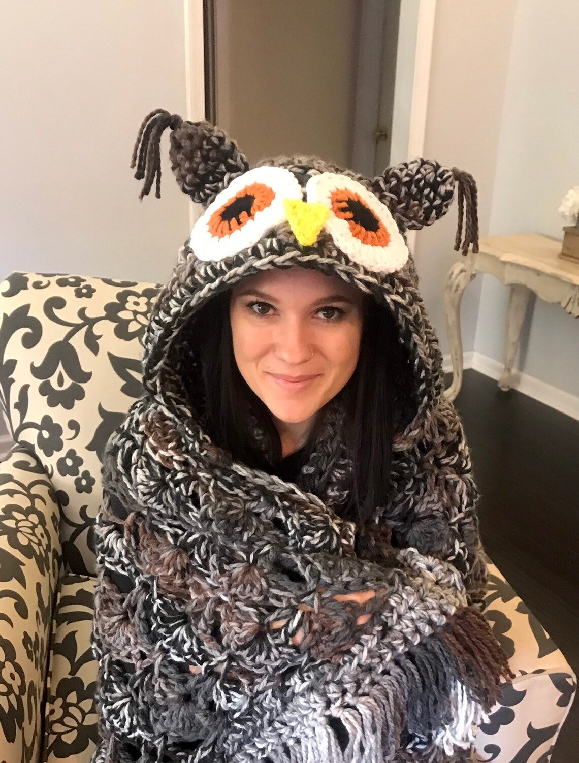 Large Hooded Owl Blanket Etsy