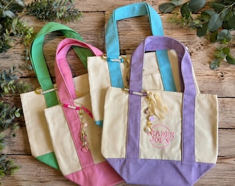 Trader Joe Mini Canvas Tote Bag with Beaded Bag Charm/ Authentic 2025 Trader Joe's Mini Canvas Tote
