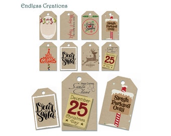 VikkiVines~ENDLESS CREATIONS Mix, Match, Overlay Vintage Holiday Printable Gift, Journal, Craft Tags~8 Designs-3 Sizes~Endless Combinations